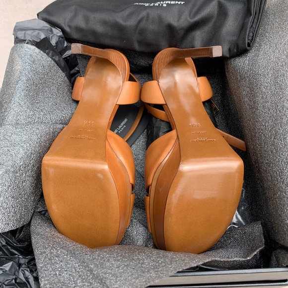 Brand New Saint Laurent Leather Debbie Platform Heels - Caramel Brown 9.5/39 1/2 - Picture 4 of 5